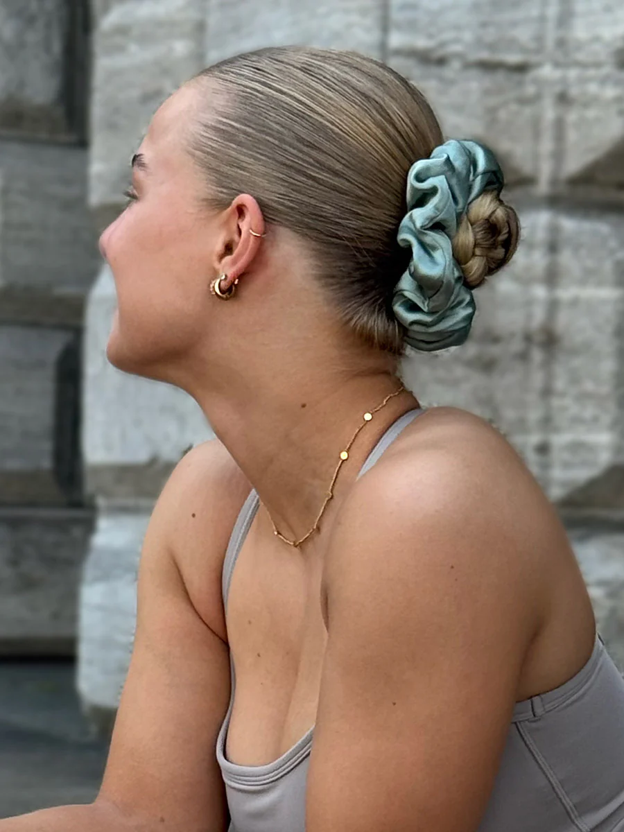 Fluffy Touch Pure Silk Scrunchie Mint Green - Image 5